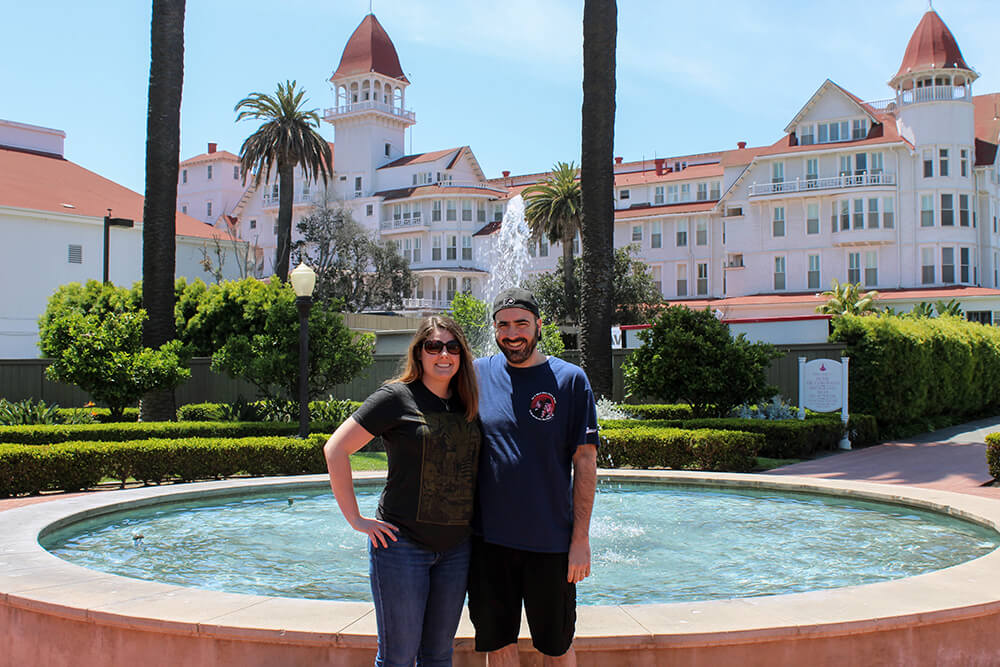 Barbara and Mark in front of Hotel Del Coronado