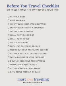 Before you leave checklist