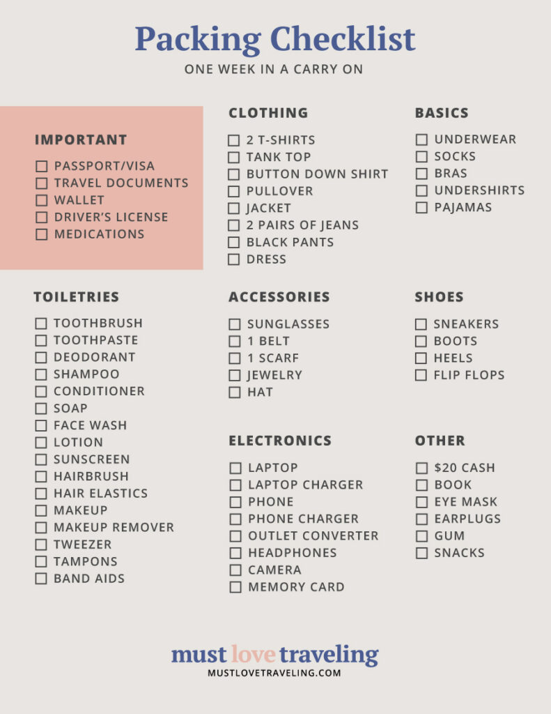 Packing checklist