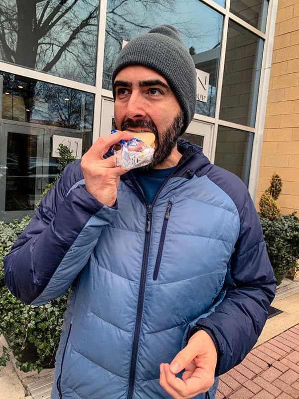 Mark eating a Moon Pie from the General Store in Chattanooga