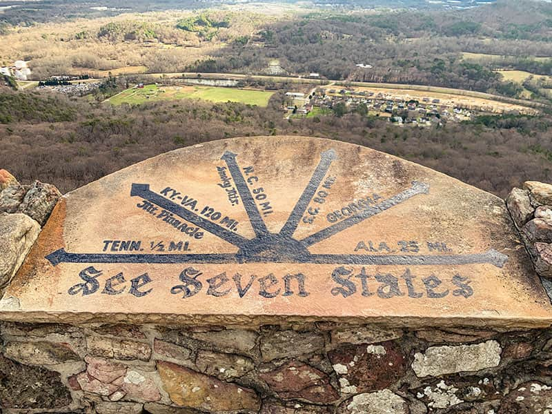 see seven states sign from Lookout Mountain at Rocky City Gardens