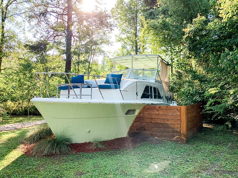 tiny house boat on the property