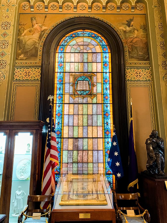 George Washington's masonic apron located inside the Masonic Museum in Philadelphia