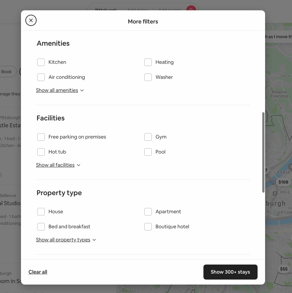 Airbnb filters
