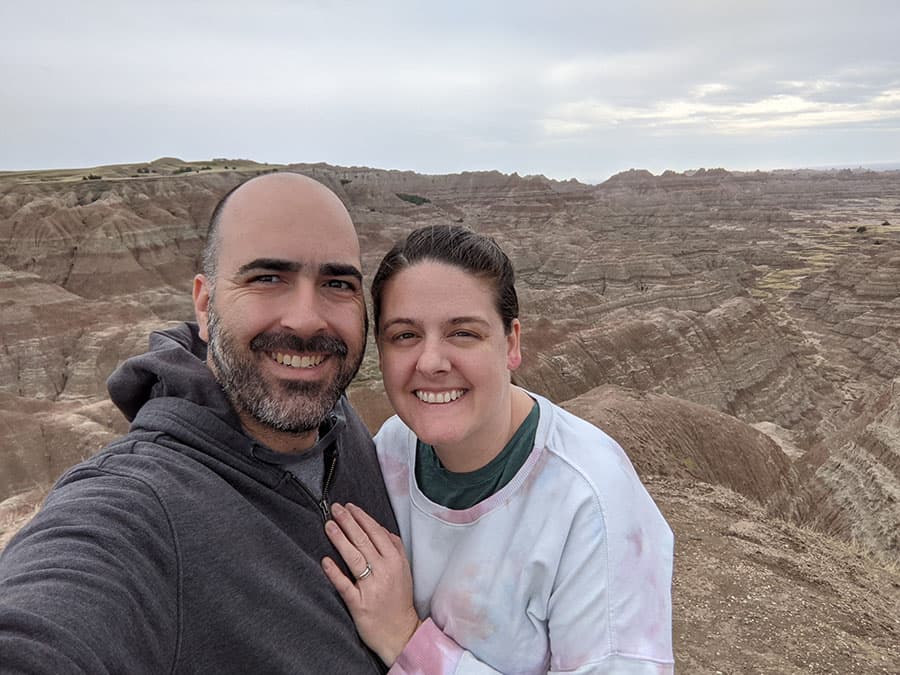 selfie Mark and Barbara in Badlands National PArk