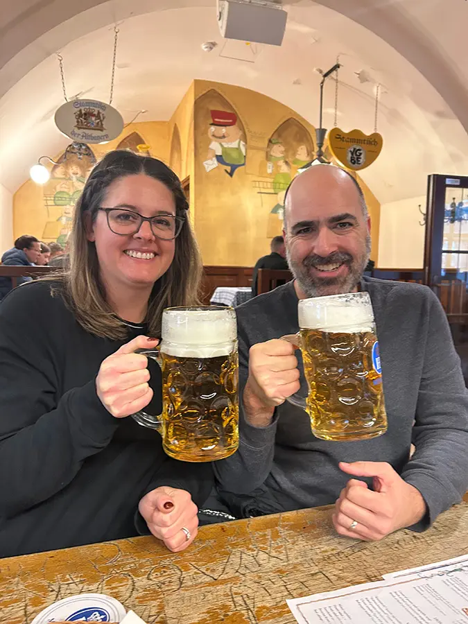 drinking a beer at Hobrauhaus in Munich