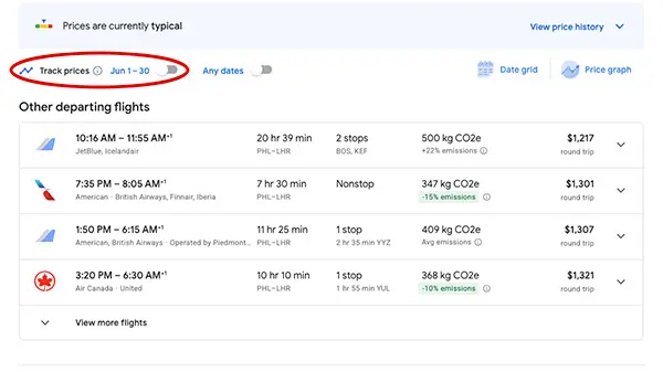 how to track prices in google flights